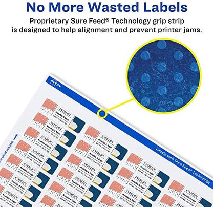 Avery® Glossy White Rectangle Labels, Sure Feed® Technology, 2/3" x 1-3/4", 4,400 Glossy White Labels, Print-to-The-Edge, Permanent Adhesive, Laser/Inkjet Printable