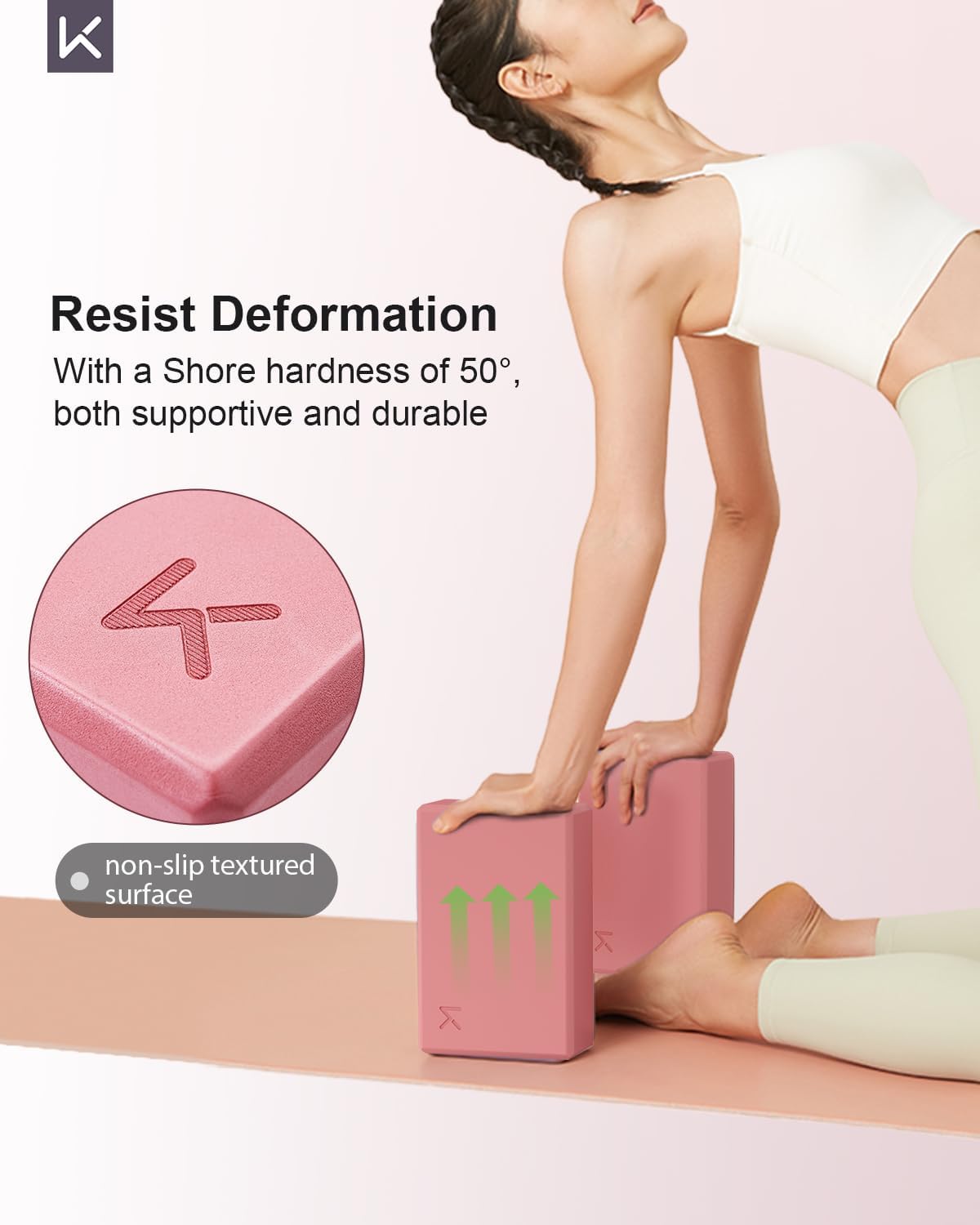 KEEP Yoga Block, High-Density EVA Foam 2 Pack Yoga Block with Non-Slip Textured Surface, Supportive, Lightweight - Ideal for Yoga, Pilates, and Stretching Exercises