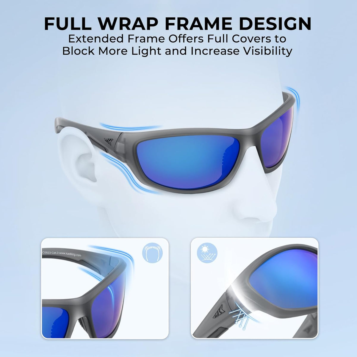 KastKing Hiwassee Polarized Sport Sunglasses for Men and Women, Wrap Sunglasses for Fishing Cycling and Running,UV Protection