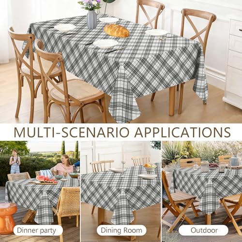 DWCN Checkered Tablecloth, 60 x 84 Inch, Rectangular, Grey and White