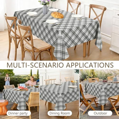 DWCN Checkered Tablecloth, 60 x 84 Inch, Rectangular, Grey and White