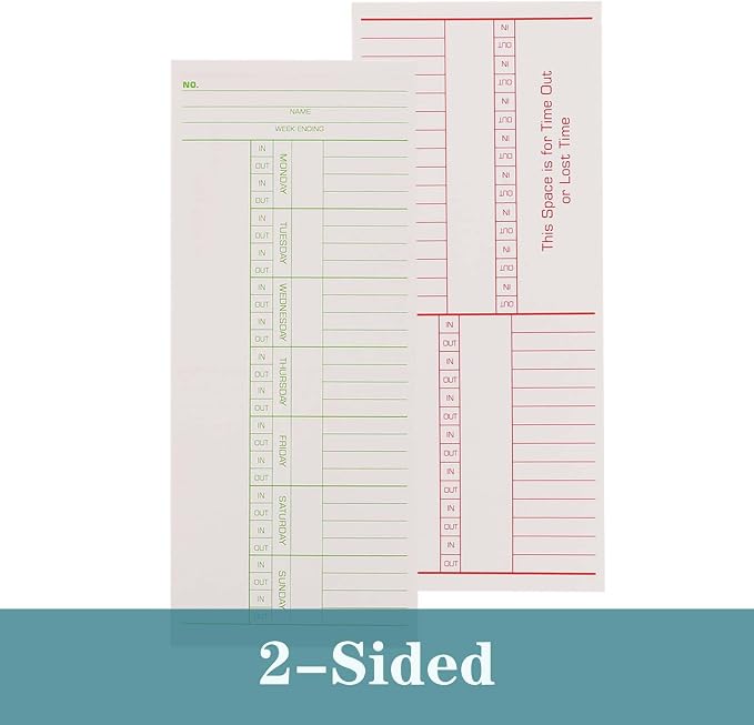 1000PCS Time Cards for Employees Weekly, 2 Sided Time Sheets, 3-3/8" x 8-1/4", Green/Red