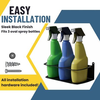 Koova Spray Bottle Holder Heavy Duty- Wall Mount Storage Rack for 3 Spray Bottles, Utility Shelf with Included Hardware - Made in USA, Sturdy Metal Organizer for Efficient Kitchen and Garage Storage