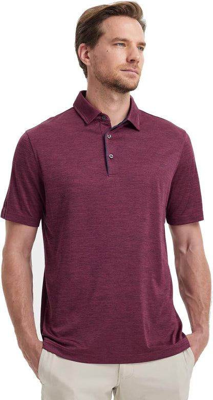 M MAELREG Golf Shirts for Men Short Sleeve Dry Fit Casual Striped Performance Moisture Wicking Collared Mens Polo Shirts
