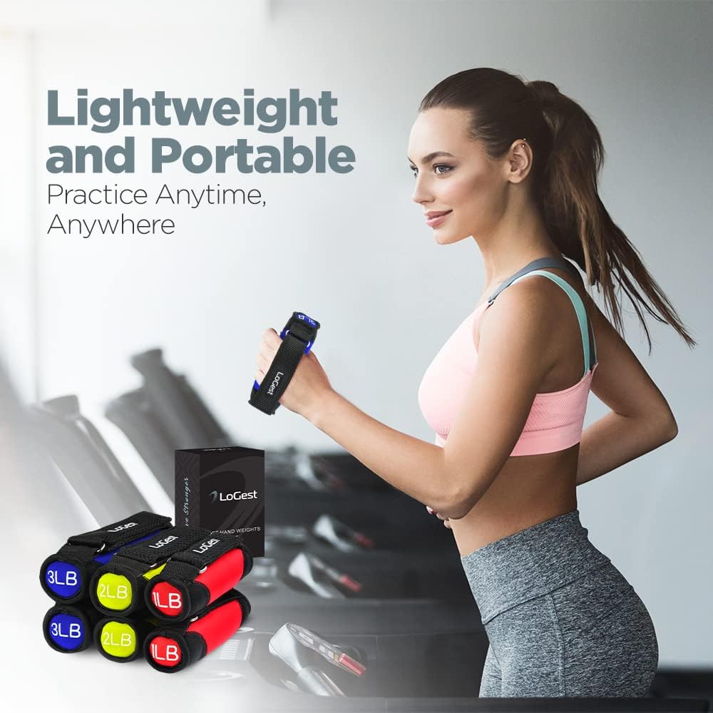 LoGest Soft Hand Weights Adjustable Straps - Comes in 1LB Weights or 2LB or 3LB 4LB - Comfortable & Secure Weighted Neoprene Dumbbells with Straps for Walking Running Cardio Workout Physical Therapy