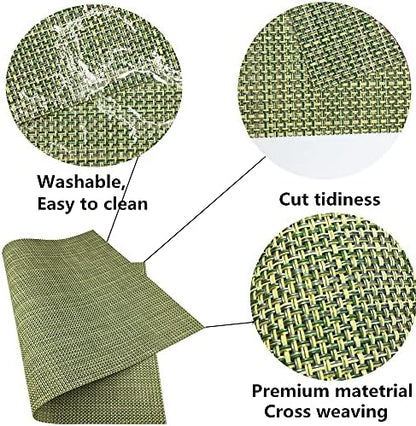 WAZAIGUR Placemats Crisscross Woven Vinyl Place Mats Set of 6 Green&Yellow