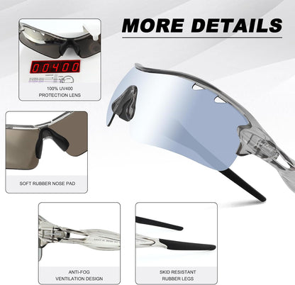 BangLong Polarized Sports Sunglasses Cycling Sun Glasses for Men Women with 5 Interchangeable Lenes for Running Baseball Golf