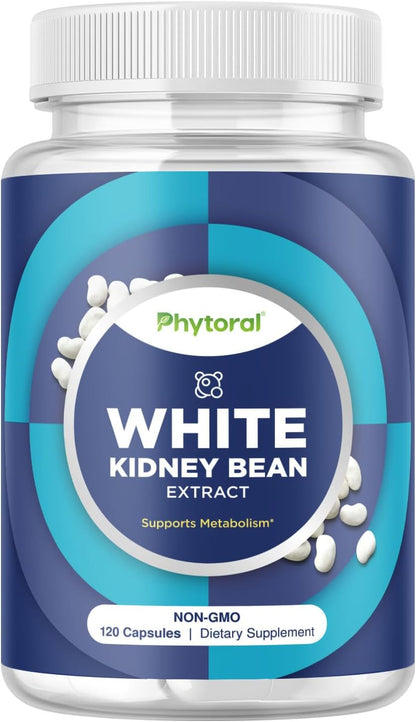 Phytoral White Kidney Bean Extract Carb Blocker - White Kidney Beans Supplement for Metabolism Boost & Ease Calories from Starchy Food - Carb Control Supplements - 120 Capsules