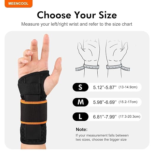 MEENCOOL Carpal Tunnel Wrist Brace Night Support with Splint for Right Hand | Adjustable Wrist Splint Men Women for Pain Relief – Support for Tendonitis, Arthritis, Sprain, Sleeping & Daily Use, Size S