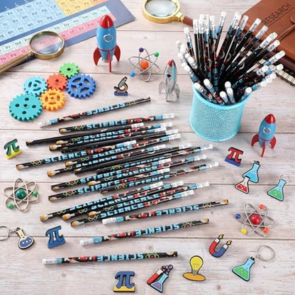 Tenceur 100 Pcs Science Pencils with Erasers Bulk 7.3 Inches Student Incentives Recognition Education Award Prize for Teacher School Classroom Reward Supplies