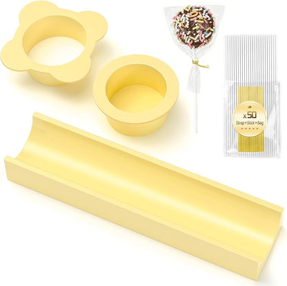 Circle Cake Pop Mold for Baking with 50PCS Cake Pop Sticks Bags Ties,Baking Molds for Birthday Wedding Baby Shower Kids Party Desserts-Yellow