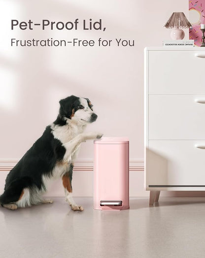 Cesun Small Bathroom Trash Can with Lid Soft Close, Step Pedal, 5 Liter / 1.3 Gallon Stainless Steel Garbage Can with Removable Inner Bucket, Waste Basket for Bathroom, Bedroom (Pink)