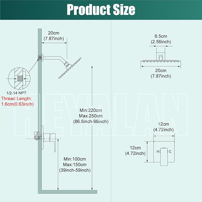 Heyalan Shower Faucet Set with Valve, Bathroom Rainfall Shower System, Wall Mount Single Handle Shower Trim Kit, Rainfall Fixed Shower Head, 8 Inch Square Shower Head,Oil Rubbed Bronze