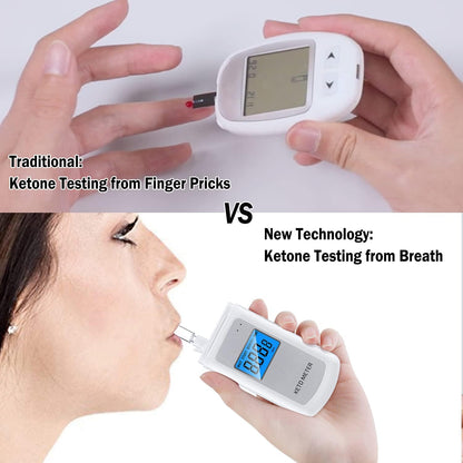 Rechargeable Ketone Meter Analyzer Professional Grade Accuracy Breath Ketone Meter LCD Digital Display Ketosis Breath Breathalyzer Tracing Ketones Status with 10 Mouthpieces