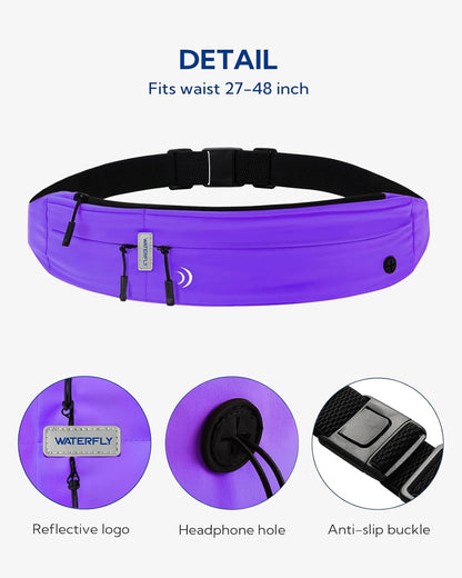 WATERFLY Running Belt Fanny Pack: Runner Marathon Jogging Waist Pack Sport Workout Exercise Fitness Phone Holder Belt for Men Women Jogger Slim Waistband