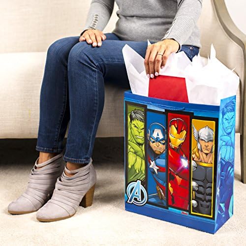 Hallmark 15" Extra Large Avengers Gift Bag with Tissue Paper (Thor, Captain America, Hulk, Iron Man) (Pack of 3)