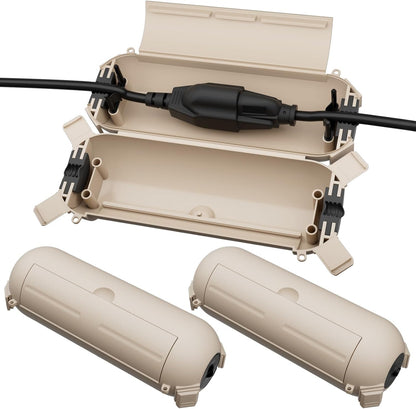 Flemoon [3 Pack] Outdoor Extension Cord Cover Waterproof, Weatherproof Electrical Connection Box for Straight Plug, Outlet, Socket, Halloween, Christmas Holiday Decoration String Light, Almond