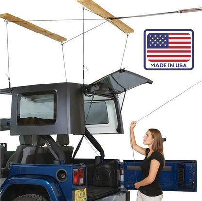 HARKEN - Truck Cap Overhead Garage Storage Hoist, Self-Leveling, Safe Anti-Drop System, Easy One-Person Operation, Smart Garage Organization