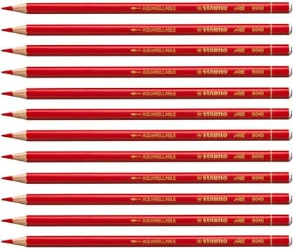 STABILO All Marker Pencils, Pack of 12 All Surface Colouring Pencils, Red