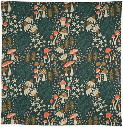 Mushroom Table Cloth, Vintage Woodland Summer Flowers Plants Forest Botanical Leaves Table Cover for Farmhouse Kitchen Dining Room Table Decor 55x75in