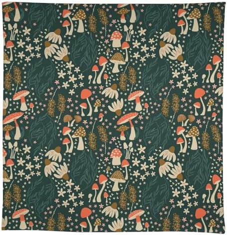 Mushroom Table Cloth, Vintage Woodland Summer Flowers Plants Forest Botanical Leaves Table Cover for Farmhouse Kitchen Dining Room Table Decor 60x90in