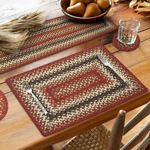 Homespice Chester Braided Placemats for Cabin Decor, Rect 13x19 Set of 4