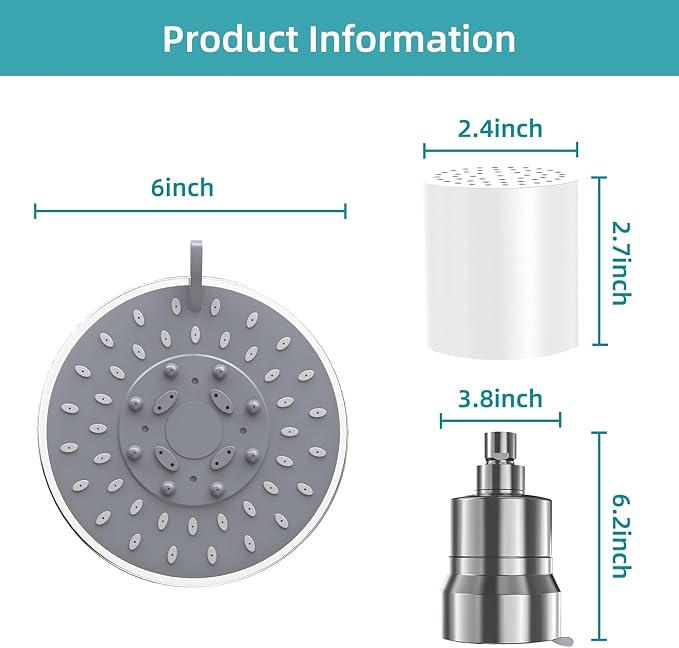 Filtered Shower Head, 5 Modes High Pressure Shower Head with 15 Stage Hard Water Filter Cartridge for Remove Chlorine and Harmful Substances