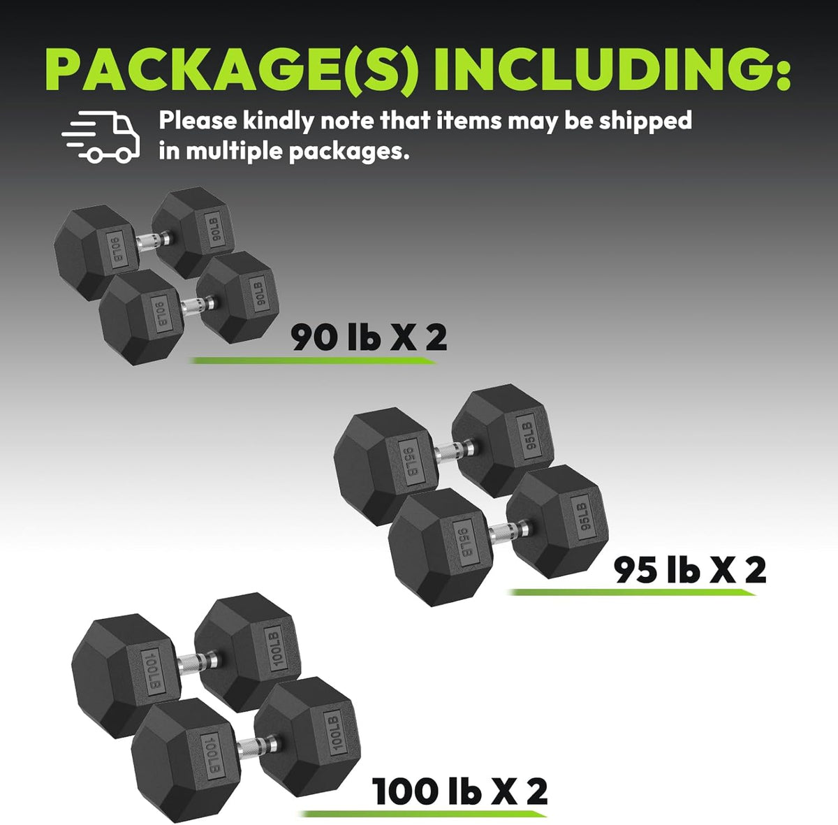 Hex Dumbbell 45-480 lb Set, Rubber Encased Exercise & Fitness Dumbbells for Home Gym, Hand Weights for Strength Training