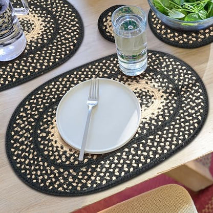Homespice Manchester Jute Braided Placemats, Oval 13x19 Set of 4