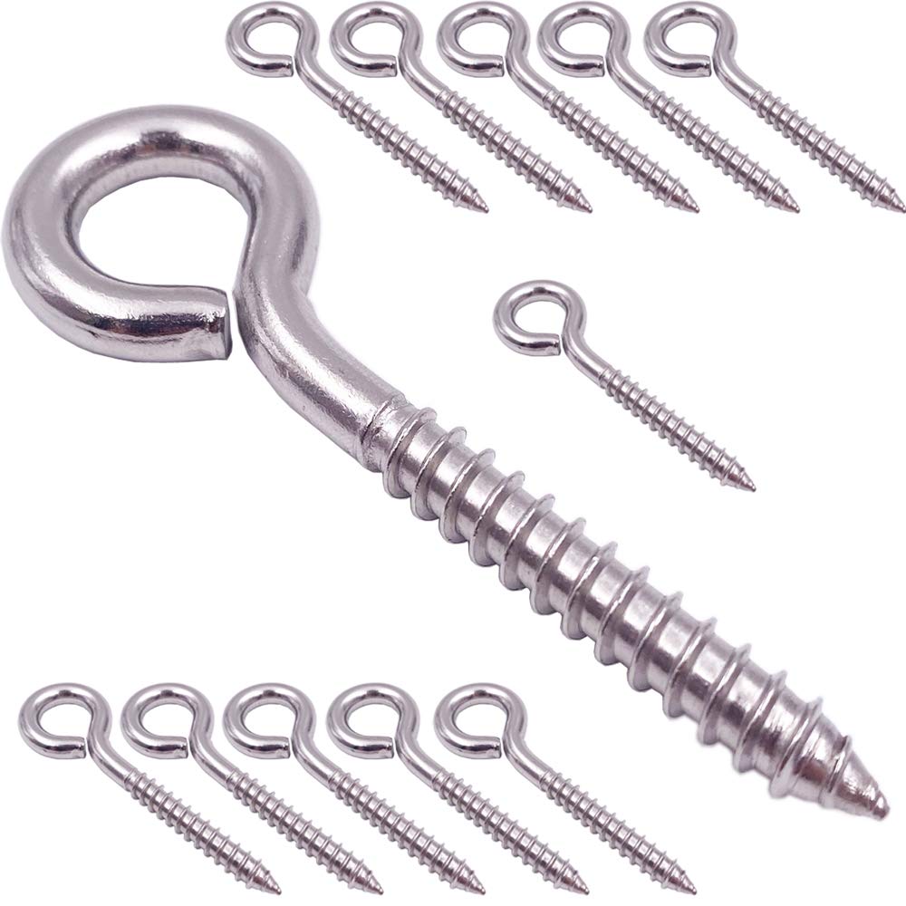 24 Pack, 3-1/5 Inch 304 Stainless Steel Eye Shape Screws Metal Hook, Heavy Duty Hanging Hooks Eyelet Screws Bolt for Yoga & Brazilian Hammocks, Swing Chair, M6 Screw (Style B)
