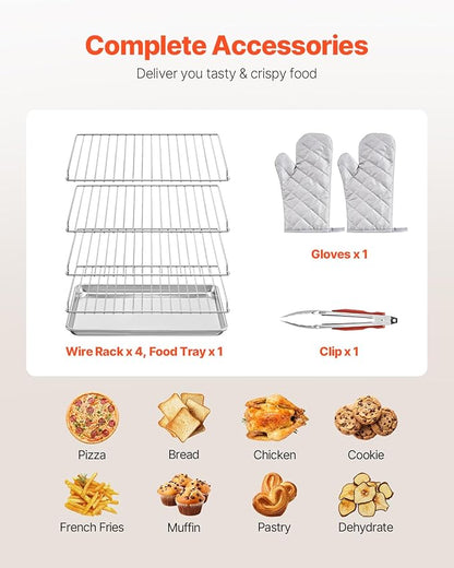 VEVOR Commercial Countertop Oven, 66L 4-Tier Toaster Ovens with Tempered Glass Door, Wire Racks Clip Tray Gloves, 2800W Electric Stainless Steel Baking Ovens for Restaurant Bakery (AC208~240V,60Hz)