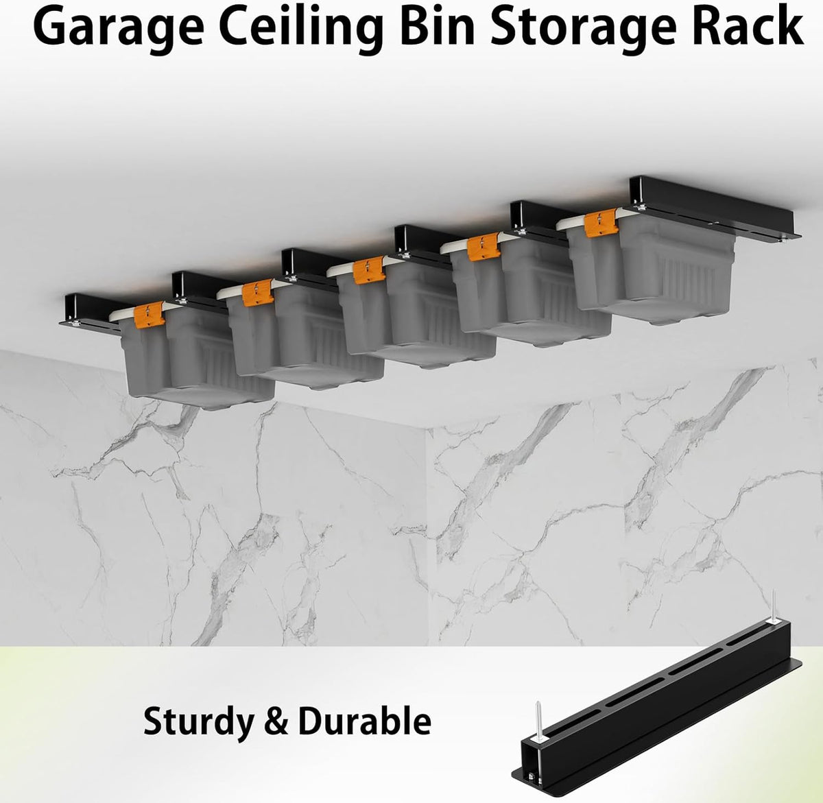 Overhead Garage Storage Rack, Heavy Duty Ceiling Storage Rack, Powder Coated Tote Storage Racks for Garages, Sheds, Storerooms (6 PCS, for 5 Bins)