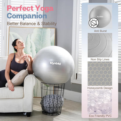 Exercise Ball, Extra Thick Yoga Ball for Workout Pregnancy Stability, 4 Sizes Anti-Burst Balance Ball with Foot Pump - Heavy Duty Fitness Ball Chair for Office, Home & Gym