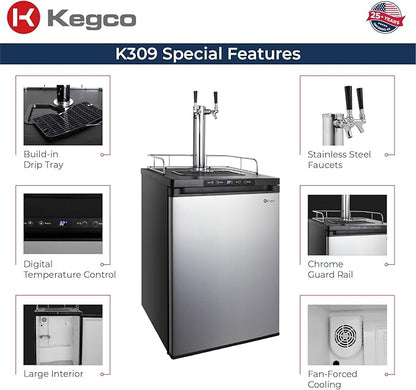 Kegco K309SS-2 24" Wide Dual Tap Stainless Steel Digital Kegerator