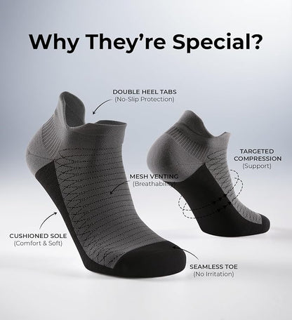 FITRELL Ankle Compression Socks for Women & Men - 5/6 Pairs Cushioned Arch Support Running Socks, Plantar Fasciitis Relief