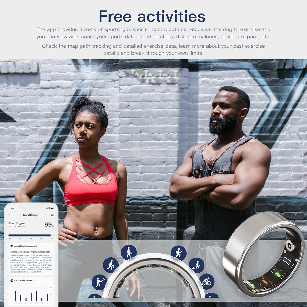 Smart Ring for Women&Men, Activity/Sleep/Fitness/Heart Rate/HRV/Stress/Women's Health Tracker-IP68 Waterproof for iPhone and Android, No Subscription Fee Required (Gold, #7-54.4mm/2.14")