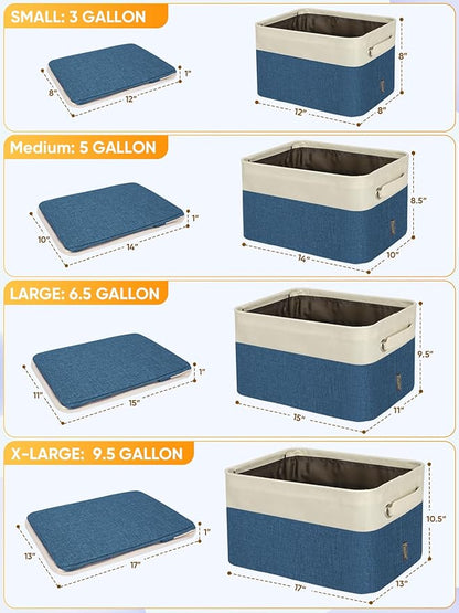 BALEINE 4 Pack Fabric Closet Storage Bins for Shelves, Linen Closet Organizers and Storage, Decorative Baskets for Organizing, Shelf, Clothes, Home, Office (Navy Blue, 12"x8"x8")