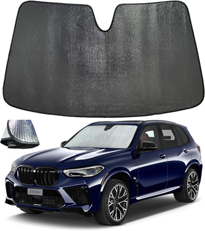 Windshield Sun Shade for BMW X5 2019-2025 - 5-Layer Bubble Foldable Front Window Shade Sun Visor Accessories - Blocks Heat & UV Rays