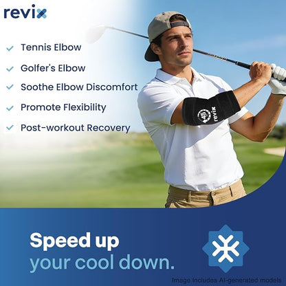 REVIX 2 Packs Elbow Ice Pack Wrap for Tennis Elbow, 45-Min | Compression Sleeve for Men & Women, Long-lasting Cold Relief for Golfer's & Tennis Elbow, Muscle Fatigue