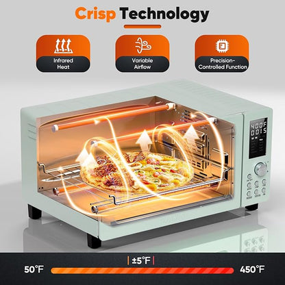 Nuwave Bravo Pro Smart 21QT Toaster Oven Air Fryer Combo, Convection Oven Countertop, 10 functions all in 1, with even & quick crisp technology, 50-450°F, 1800W, Mint Green