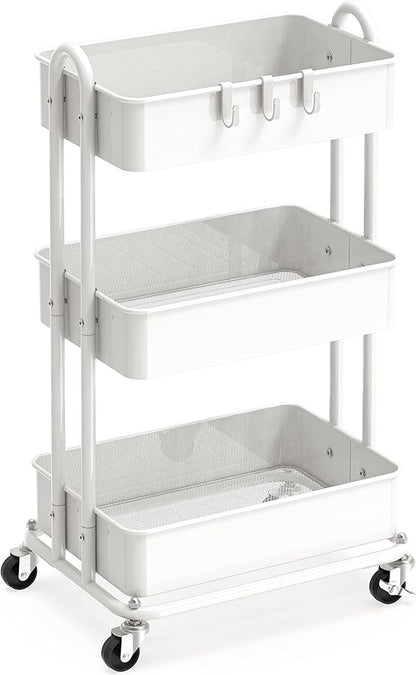 Simple Houseware 3-Tier Heavy Duty Metal Utility Rolling Cart, White