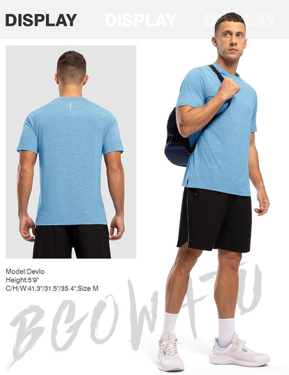 BGOWATU Men's Quick Dry Workout Athletic Shirts Lightweight Tennis Shirts for Men Running Gym Tops