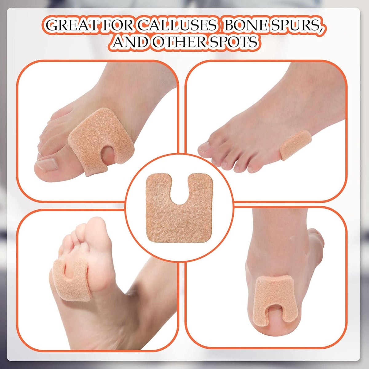 Boao 60 Pcs Callus Pads 1/4" Thick U Shaped Metatarsal Corn Pads Felt Callus Cushions Adhesive Corn Protectors for Men Women Feet Toes Pain Relief Blister Prevention