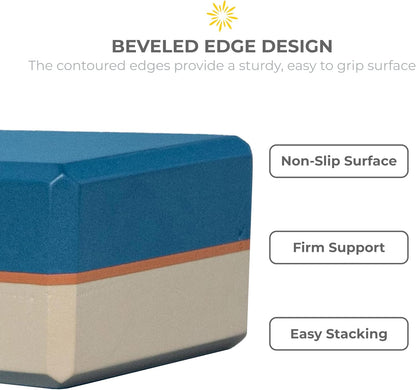 Sunshine Yoga 4" Striped Yoga Block, 10 Pack Bulk EVA Foam Yoga Blocks, Firm and Supportive Yoga Brick, Balance Foam for Stretching, Pilates, and Workout, 4" x 6" x 9"