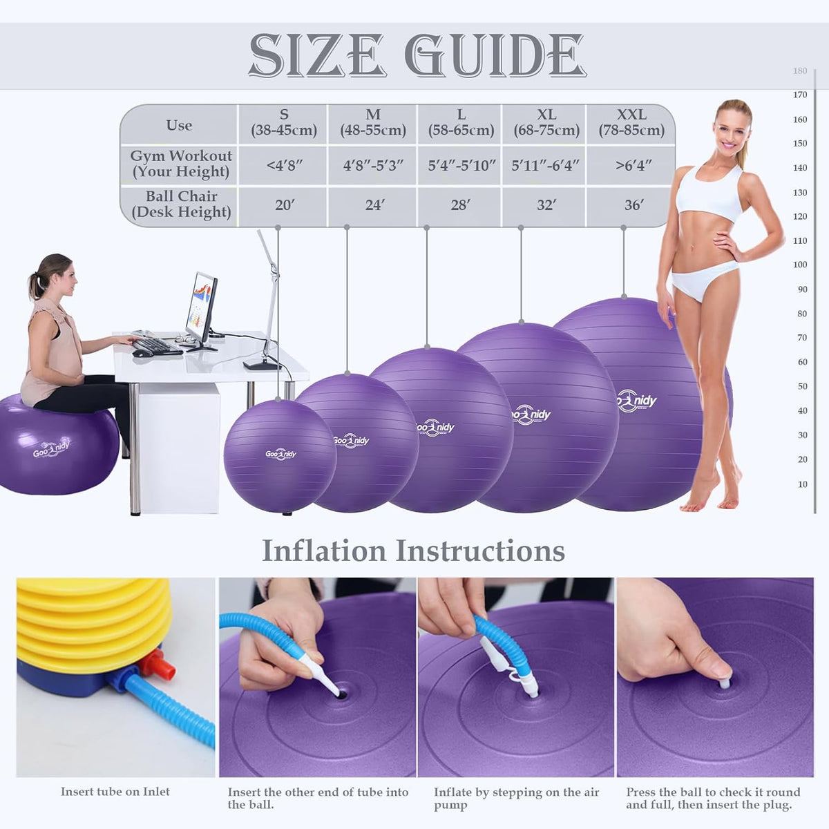 Soft Exercise ball, Anti-Burst Yoga Ball Chair Supports 2200lbs, Workout Equipment w/ Pump for Pregnancy Medicine Birthing Physical Therapy Stability Excersing Birth Swiss Fitness Gym Physio Labor Abs