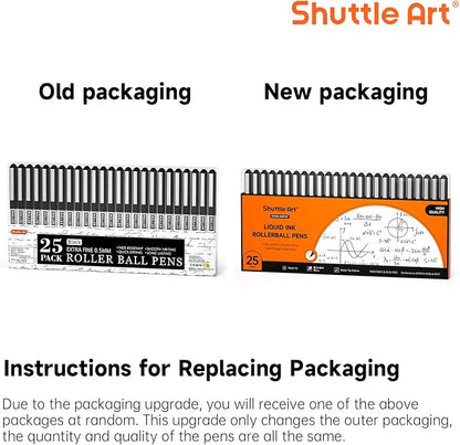Shuttle Art RollerBall Pens, 25 Pack Black Fine Point Roller Ball Pens, 0.5mm Liquid Ink Pens for Writing Journaling Taking Notes School Office