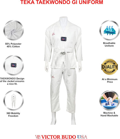 Teka Taekwondo Uniform with Free Belt 8-oz Lightweight Martial Arts Training Competition Uniform Gi Size 00-6
