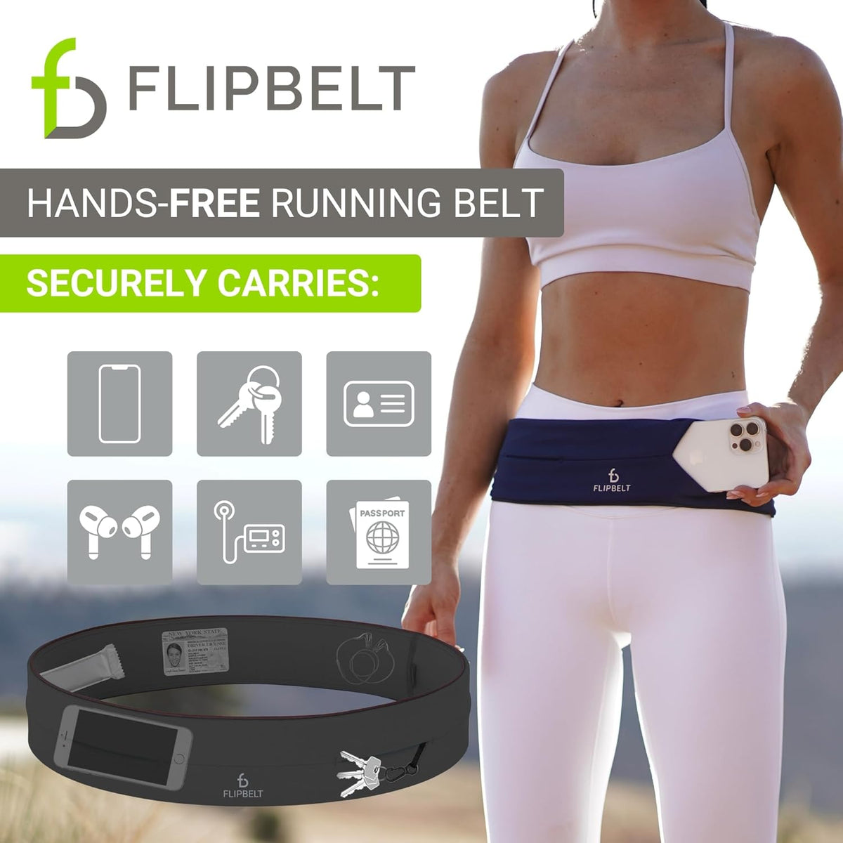 FlipBelt Classic Running Belt, Running Fanny Pack for Women and Men, USA Company