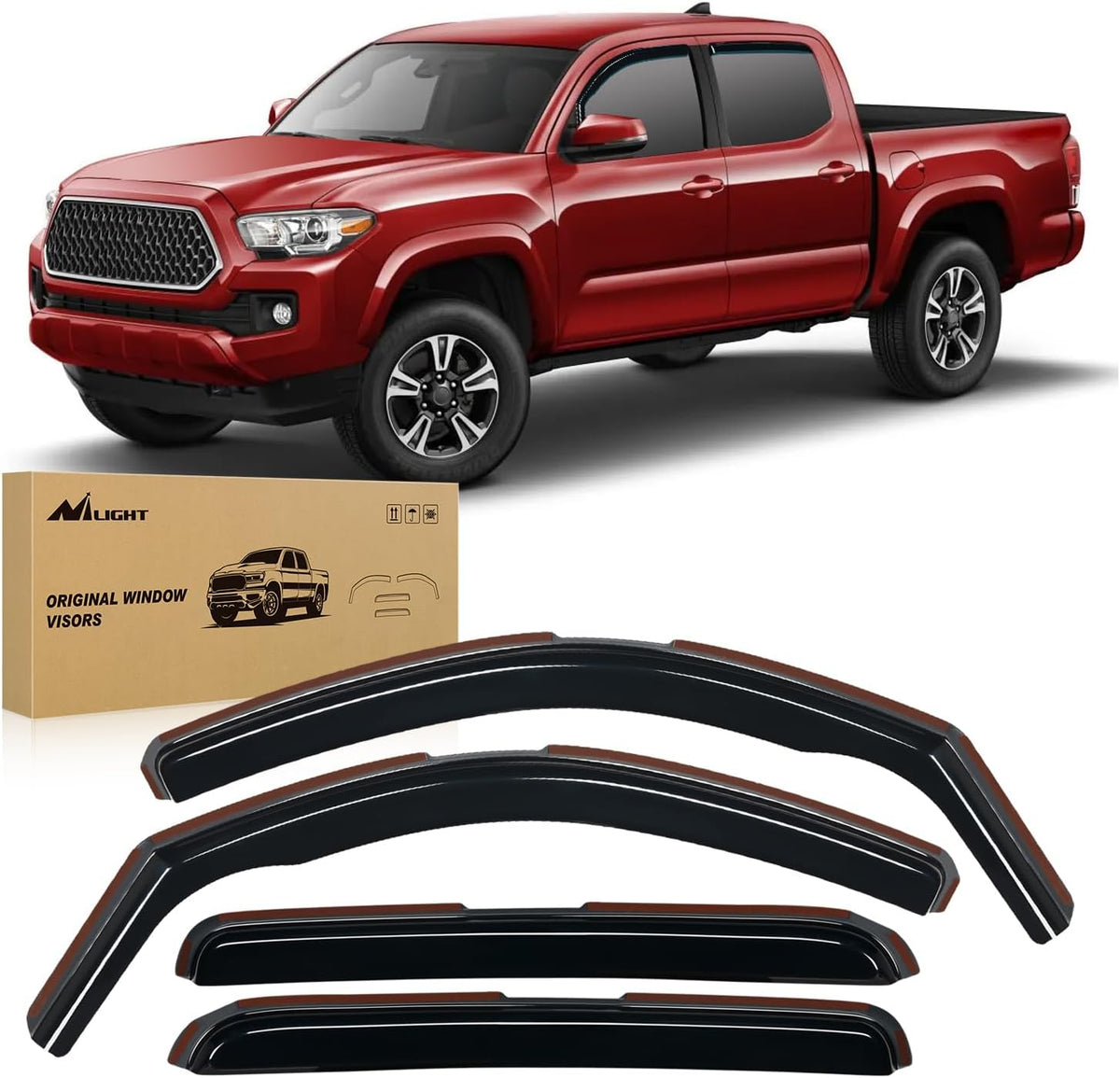 Nilight in Channel Rain Guards for Tacoma 2005 2006 2007 2008 2009 2010 2011 2012 2013 2014 2015 Double Cab Original Window Deflectors, Vent Window Visors-4PCS