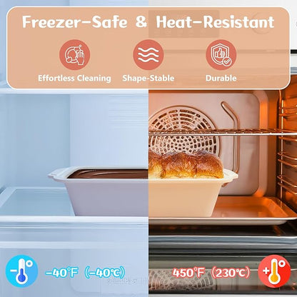 1 pc Silicone Bread Loaf Pans for Homemade Bread with Metal Frame, 9.5 x 5 Inch Non Stick Silicon Banana Loaf Pan for Oven, Silicone Baking Mold for Brownies,Sandwiches (Beige)